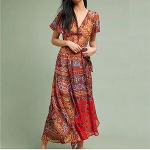 Women's Anthropologie Akemi + Kin Orange Floral Patchwork Dress size 0